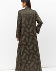 Structured Abaya in Feather Print Olive