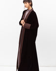 Velvet Butterfly Abaya with Quilted Details in Brown
