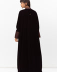 Velvet Butterfly Abaya with Quilted Details in Brown RTW
