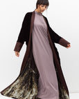 Velvet Butterfly Abaya with Quilted Details in Brown RTW
