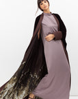 Velvet Butterfly Abaya with Quilted Details in Brown