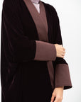 Velvet Butterfly Abaya with Quilted Details in Brown RTW