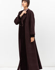 Winter Coat Abaya with Velvet Front in Brown