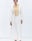 Straight Cut Silk Kaftan in Ivory with Golden Japanese Collar