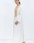 Straight Cut Silk Kaftan in Ivory with Golden Japanese Collar