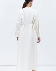Straight Cut Silk Kaftan in Ivory with Golden Japanese Collar