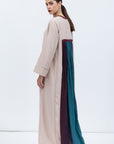 Straight Cut Silk Kaftan in Tan with Maroon Center RTW