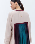 Straight Cut Silk Kaftan in Tan with Maroon Center RTW