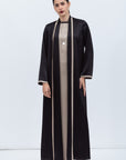 Premium Satin Abaya in Black with Fringe Details