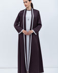 Premium Satin Abaya in Brown Burgundy with Fringe Details RTW