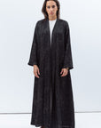 Shawl Lapel Abaya in Textured Black with Green