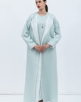 Tencel Twill Abaya in Mint Green with Silk Organza Details RTW