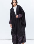 Butterfly Abaya in Black with Purple Print