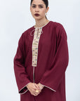 Straight Cut Silk Kaftan in Maroon with Back Detail RTW