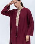 Straight Cut Silk Kaftan in Maroon with Back Detail RTW