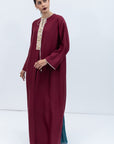 Straight Cut Silk Kaftan in Maroon with Back Detail RTW
