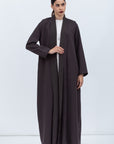 Tencel Twill Abaya in Brown with Double Piping Details RTW