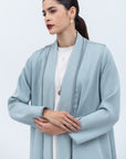 Tencel Twill Abaya in Blue Green with Double Piping Details