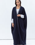 Butterfly Abaya in Navy Shimmer with Grey Satin Detailing