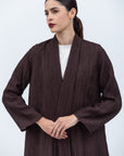 Shawl Lapel Abaya in Brown Plisse