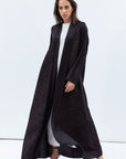 Straight Cut Abaya in Black and Copper with Satin Collar and Sleeve RTW