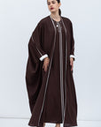 Butterfly Abaya in Coffee Brown with White Piping