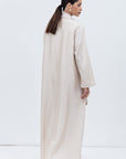 Straight Cut Kaftan in Ivory with Embroidered Center Front