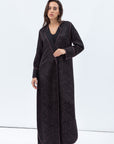 Structured Abaya in Black and Copper with Wave-line Neck