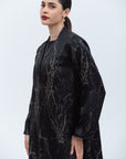 A-Cut Abaya in Printed Black and Silver