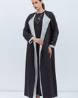Black Abaya with White Silk Organza Detailing RTW