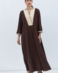 Chocolate Brown Kaftan with Shimmery Golden Collar