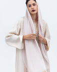 Straight Cut Kaftan in Ivory with Embroidered Center Front
