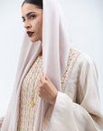 Straight Cut Kaftan in Ivory with Embroidered Center Front