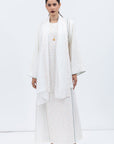 Straight Cut Kaftan in White with Embroidered Center Front