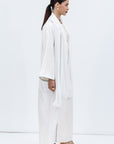 Straight Cut Kaftan in White with Embroidered Center Front