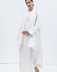 Straight Cut Kaftan in White with Embroidered Center Front