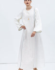 Straight Cut Kaftan in White with Embroidered Center Front