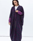 Butterfly Abaya in Forest Green with Vibrant Fuchsia Pebble Print