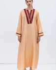 Straight Cut Silk Kaftan in Light Orange - Maroon