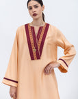Straight Cut Silk Kaftan in Light Orange - Maroon