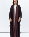 Two Layer Flow Abaya in Black Dotted Chocolate Brown RTW