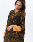 Butterfly Abaya in Black and Amber Pattern