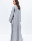 Shawl Lapel Abaya in Grey Blue