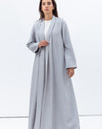 Shawl Lapel Abaya in Grey Blue