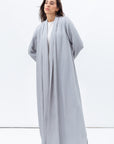 Shawl Lapel Abaya in Grey Blue