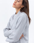 Shawl Lapel Abaya in Grey Blue