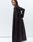 Shawl Lapel Abaya in Textured Black with Green