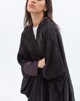 Butterfly Abaya in Black with Purple Print