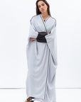 Butterfly Abaya in Light Grey with Dark Marble Detailing
