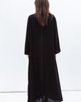 Straight Cut Abaya in Black Shimmer with Black Satin Detailing